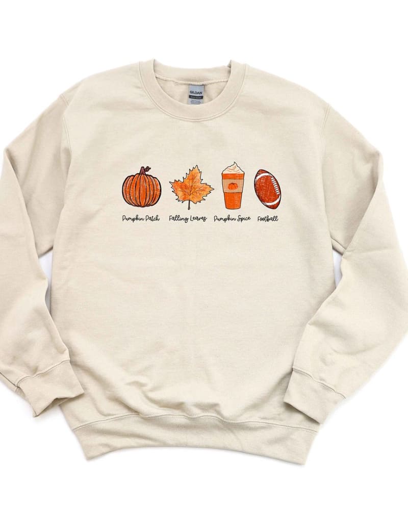 Front of a size XL Fall Favorites Graphic Sweatshirt in Dust by Simply Sage Market. | dia_product_style_image_id:301590